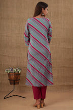 Kaajh Women's Maroon Lahariya Cotton Kurta Pant Set | Grocsy