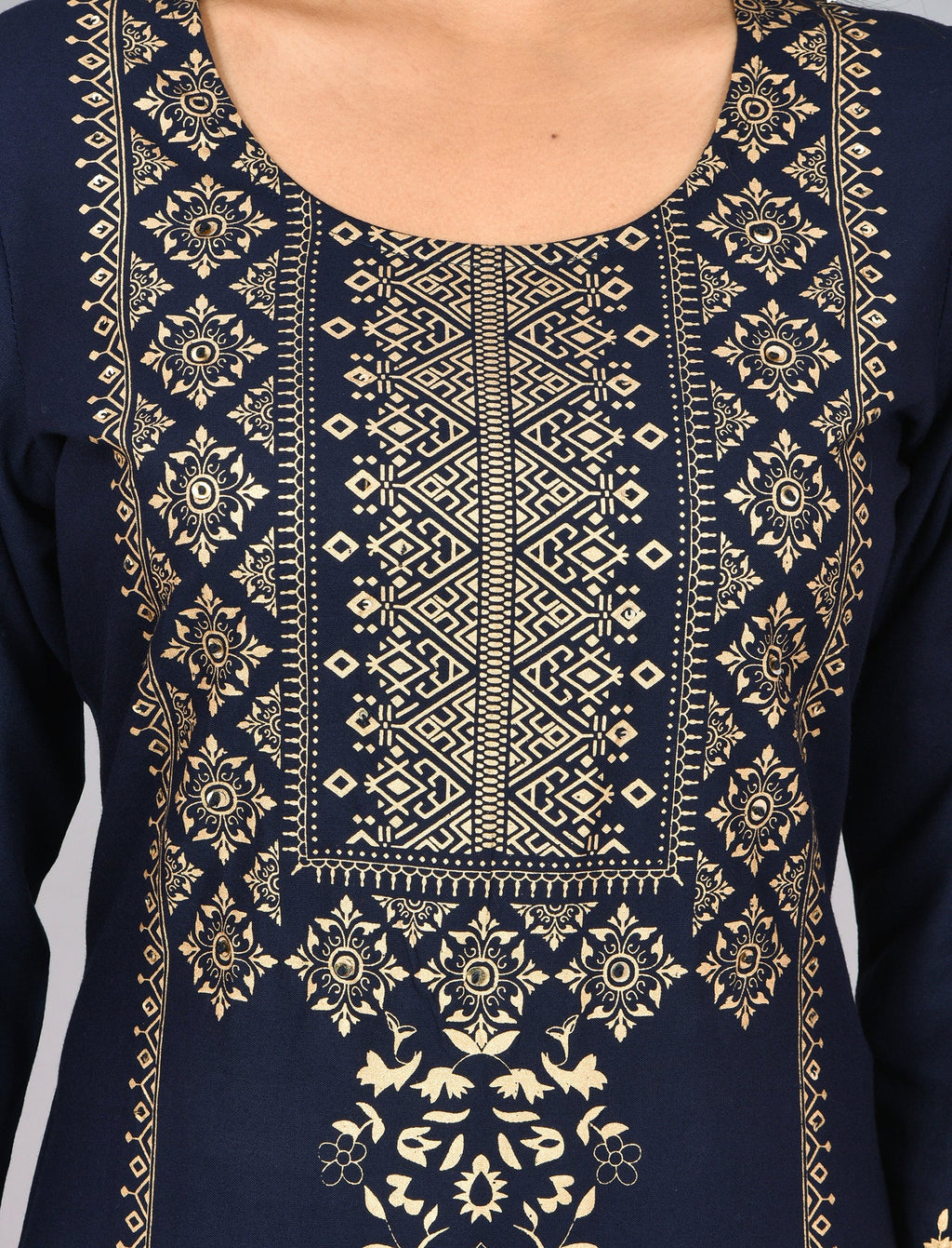 Kaajh Blue Gold Printed Kurta Pant Set For Women | Grocsy