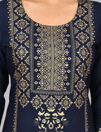 Kaajh Blue Gold Printed Kurta Pant Set For Women | Grocsy