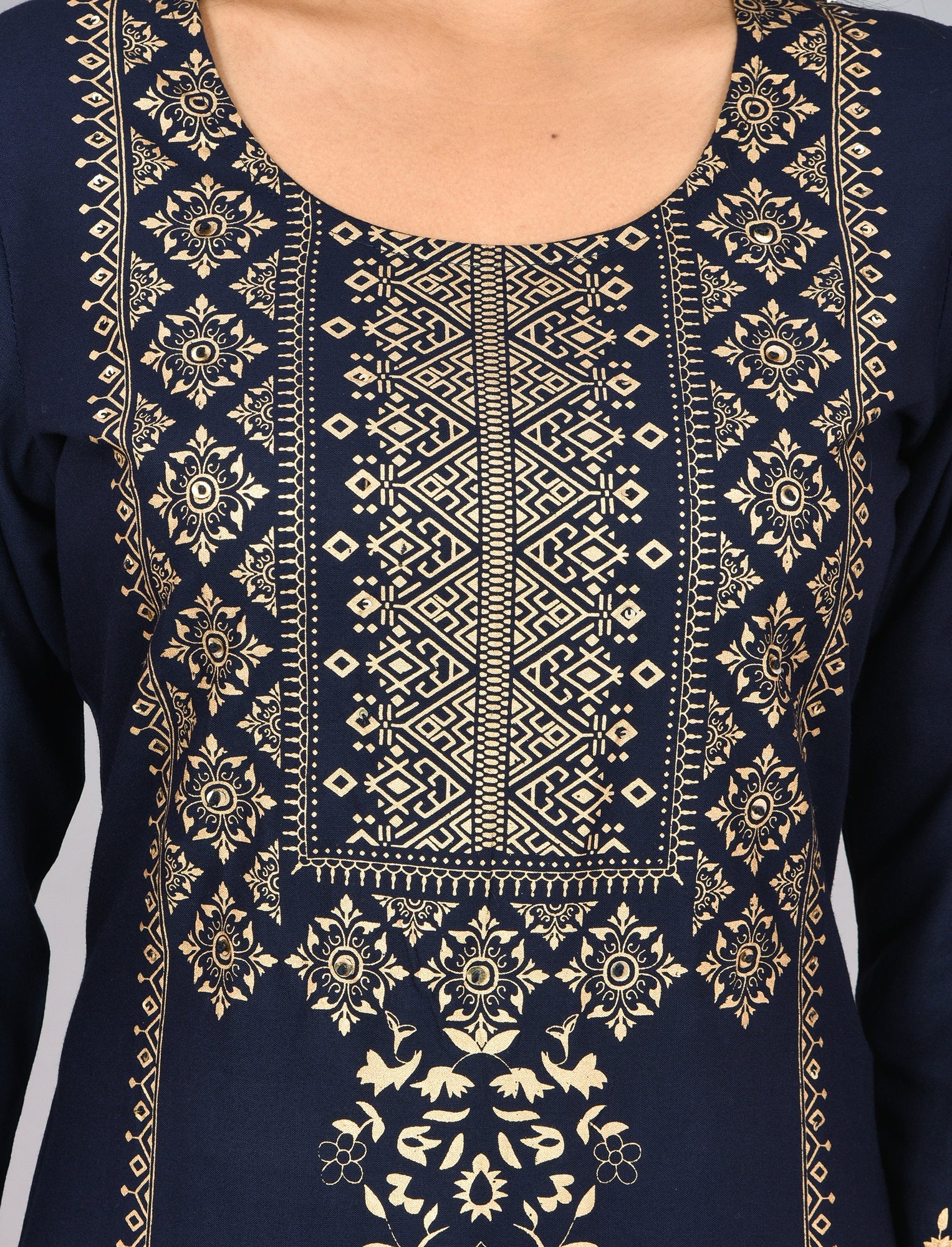 Kaajh Blue Gold Printed Kurta Pant Set For Women | Grocsy