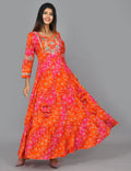 Kaajh Women's Orange Zari Embroidery Anarkali Kurta | Grocsy
