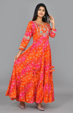 Kaajh Women's Orange Zari Embroidery Anarkali Kurta | Grocsy