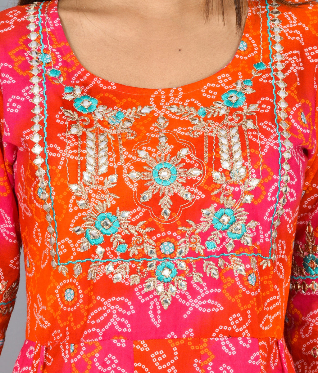 Kaajh Women's Orange Zari Embroidery Anarkali Kurta | Grocsy