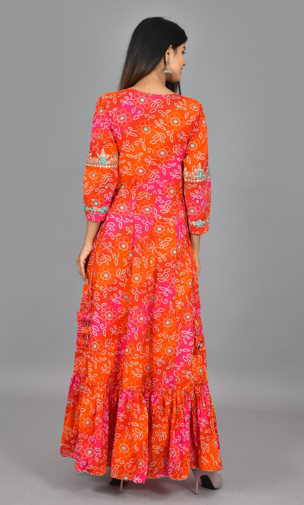 Kaajh Women's Orange Zari Embroidery Anarkali Kurta | Grocsy