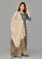 Kaajh Blue Floral Print Cotton Suit Set For Women | Grocsy