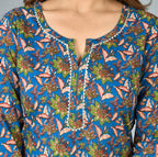 Kaajh Blue Floral Print Cotton Suit Set For Women | Grocsy