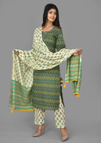 Kaajh Green Floral Print Cotton Suit Set For Women | Grocsy