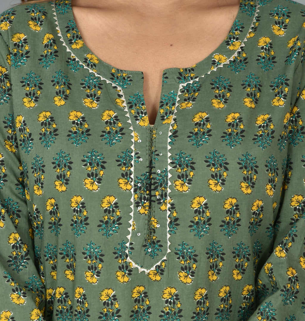 Kaajh Green Floral Print Cotton Suit Set For Women | Grocsy