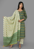 Kaajh Green Floral Print Cotton Suit Set For Women | Grocsy