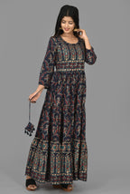 Kaajh Women's Blue Gold Printed Ethnic Anarkali Kurta | Grocsy