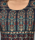 Kaajh Women's Blue Gold Printed Ethnic Anarkali Kurta | Grocsy