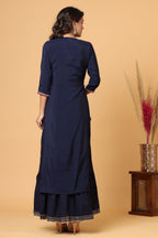 Kaajh Women's Blue Embroidery Chanderi Ethnic Kurta | Grocsy
