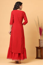 Kaajh Women's Red Embroidery Chanderi Ethnic Kurta | Grocsy