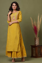 Kaajh Women's Yellow Embroidery Chanderi Ethnic Kurta | Grocsy