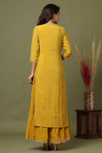 Kaajh Women's Yellow Embroidery Chanderi Ethnic Kurta | Grocsy
