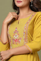 Kaajh Women's Yellow Embroidery Chanderi Ethnic Kurta | Grocsy