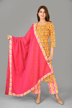 Kaajh Yellow Floral Print Suit Set For Women | Grocsy