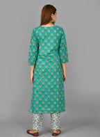Kaajh Women's Green Floral Print Cotton Suit Set | Grocsy