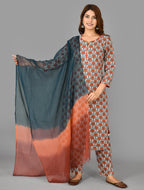 Kaajh Women's Red Floral Printet Cotton Suit Set | Grocsy
