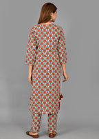 Kaajh Women's Red Floral Printet Cotton Suit Set | Grocsy