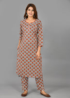 Kaajh Women's Red Floral Printet Cotton Suit Set | Grocsy