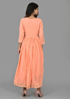 Kaajh Women's Peach Floral Print Anarkali Suit Set | Grocsy