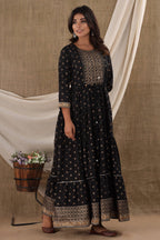 Kaajh Women's Black Mirror Embroidery Ethnic Kurta | Grocsy
