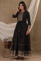 Kaajh Women's Black Mirror Embroidery Ethnic Kurta | Grocsy