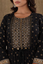 Kaajh Women's Black Mirror Embroidery Ethnic Kurta | Grocsy