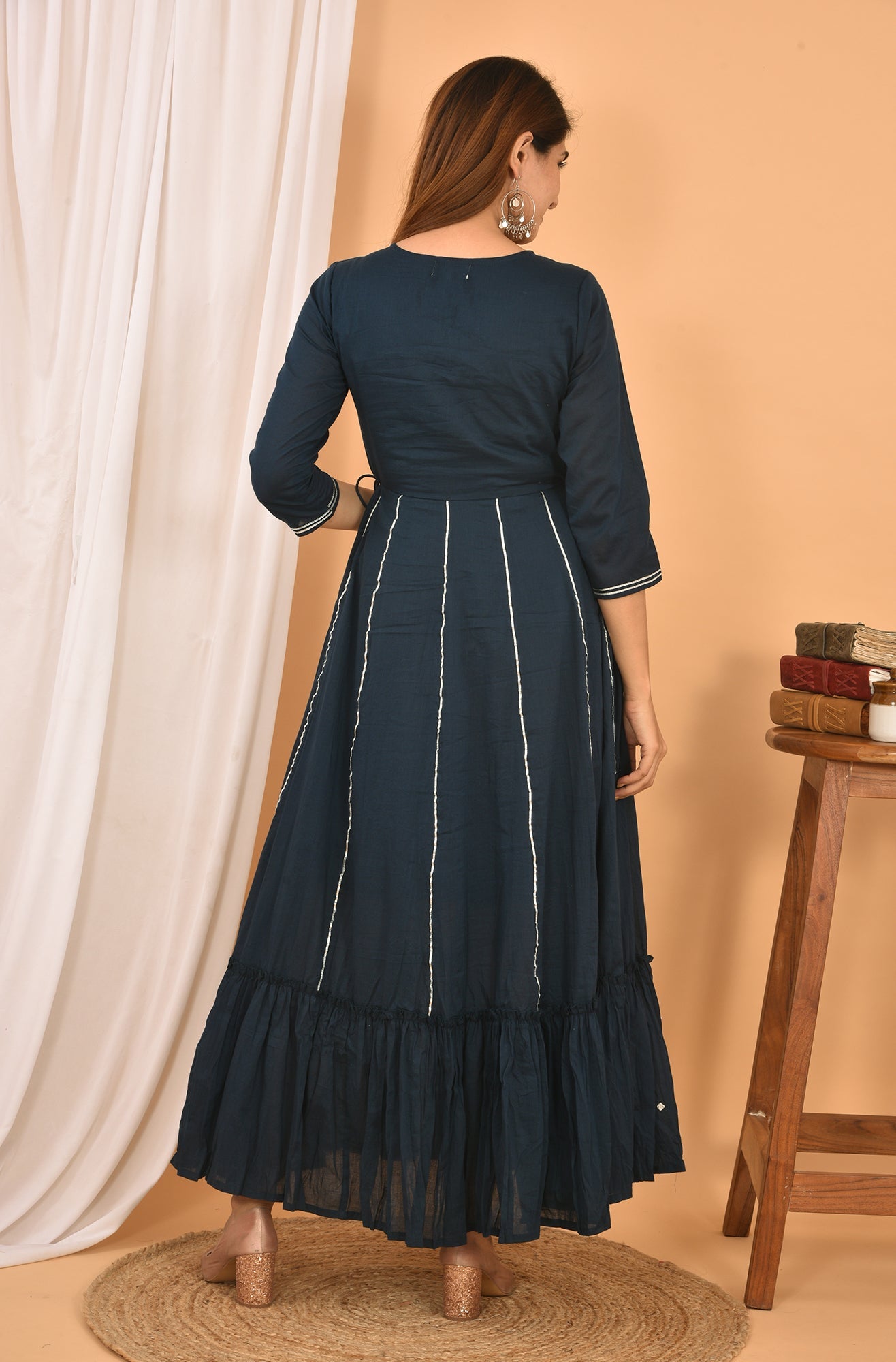 Kaajh Women's Blue Mirror Embroidery Anarkali Kurta | Grocsy
