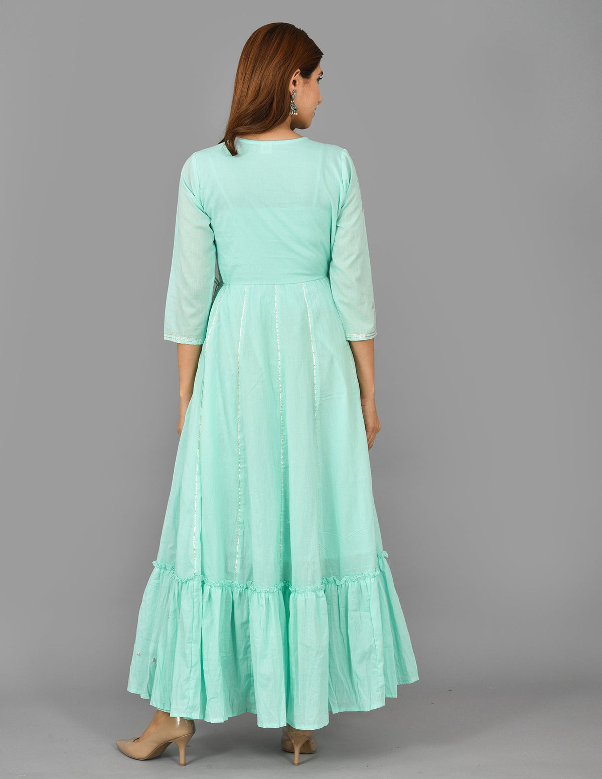 Kaajh Women's Green Mirror Embroidery Anarkali Kurta | Grocsy
