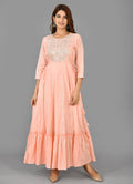 Kaajh Women's Pink Mirror Embroidery Anarkali Kurta | Grocsy