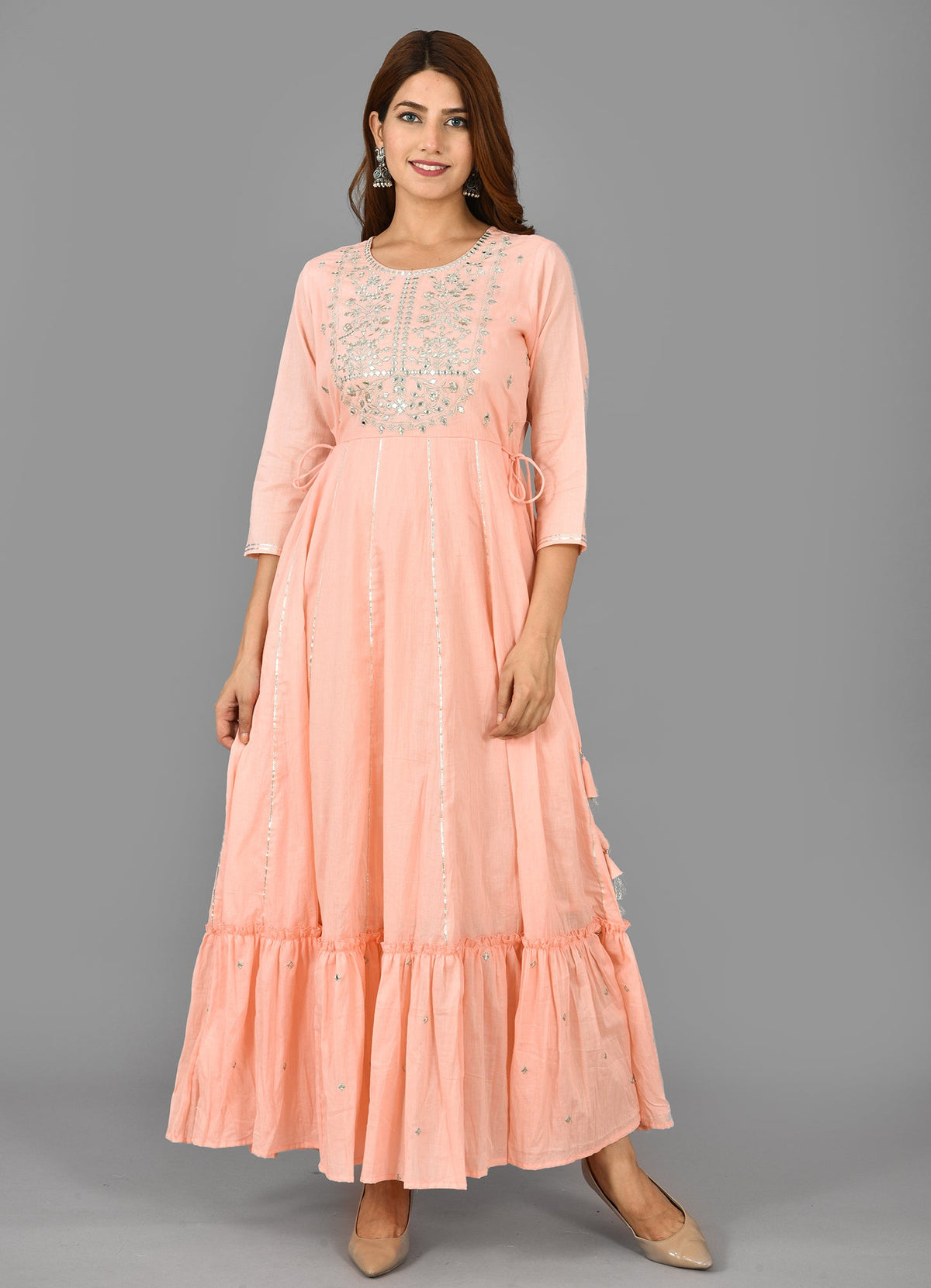 Kaajh Women's Pink Mirror Embroidery Anarkali Kurta | Grocsy