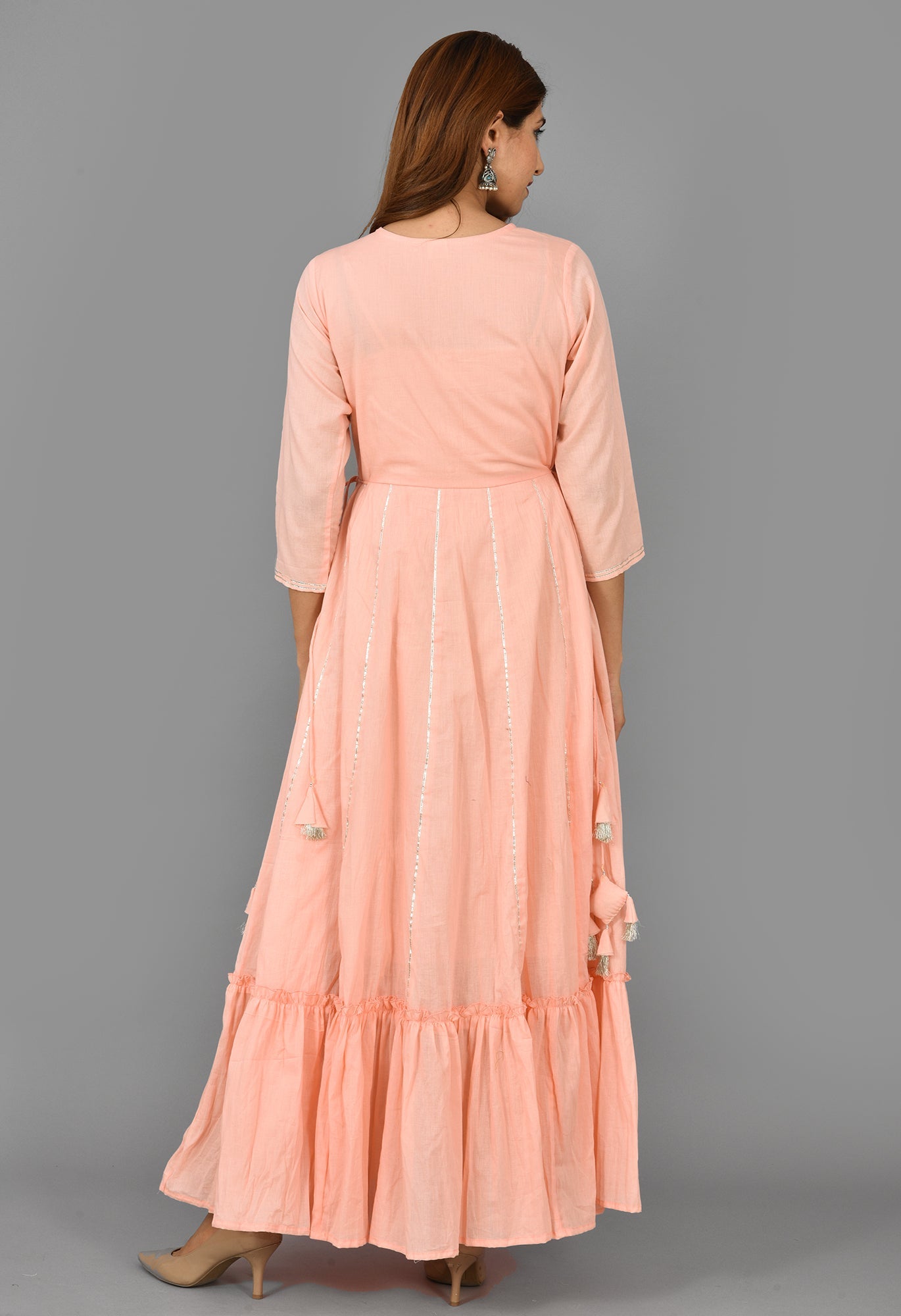 Kaajh Women's Pink Mirror Embroidery Anarkali Kurta | Grocsy