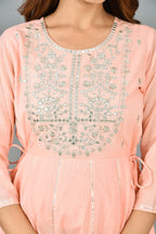 Kaajh Women's Pink Mirror Embroidery Anarkali Kurta | Grocsy