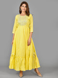 Kaajh Women's Yellow Mirror Embroidery Anarkali Kurta | Grocsy