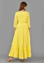Kaajh Women's Yellow Mirror Embroidery Anarkali Kurta | Grocsy