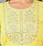 Kaajh Women's Yellow Mirror Embroidery Anarkali Kurta | Grocsy