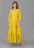 Kaajh Women's Yellow Zari Embroidery Anarkali Kurta | Grocsy