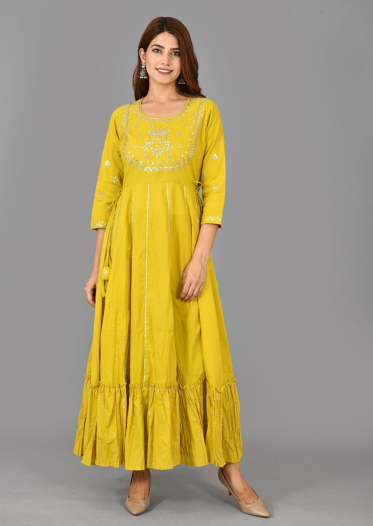 Kaajh Women's Yellow Zari Embroidery Anarkali Kurta | Grocsy
