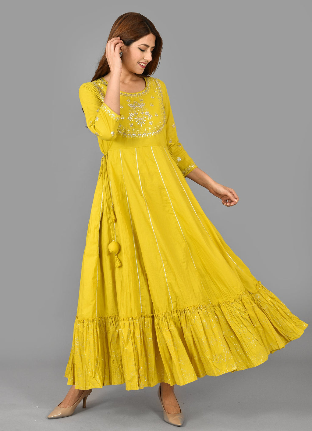 Kaajh Women's Yellow Zari Embroidery Anarkali Kurta | Grocsy