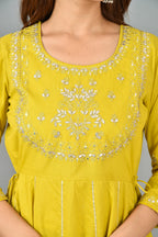 Kaajh Women's Yellow Zari Embroidery Anarkali Kurta | Grocsy