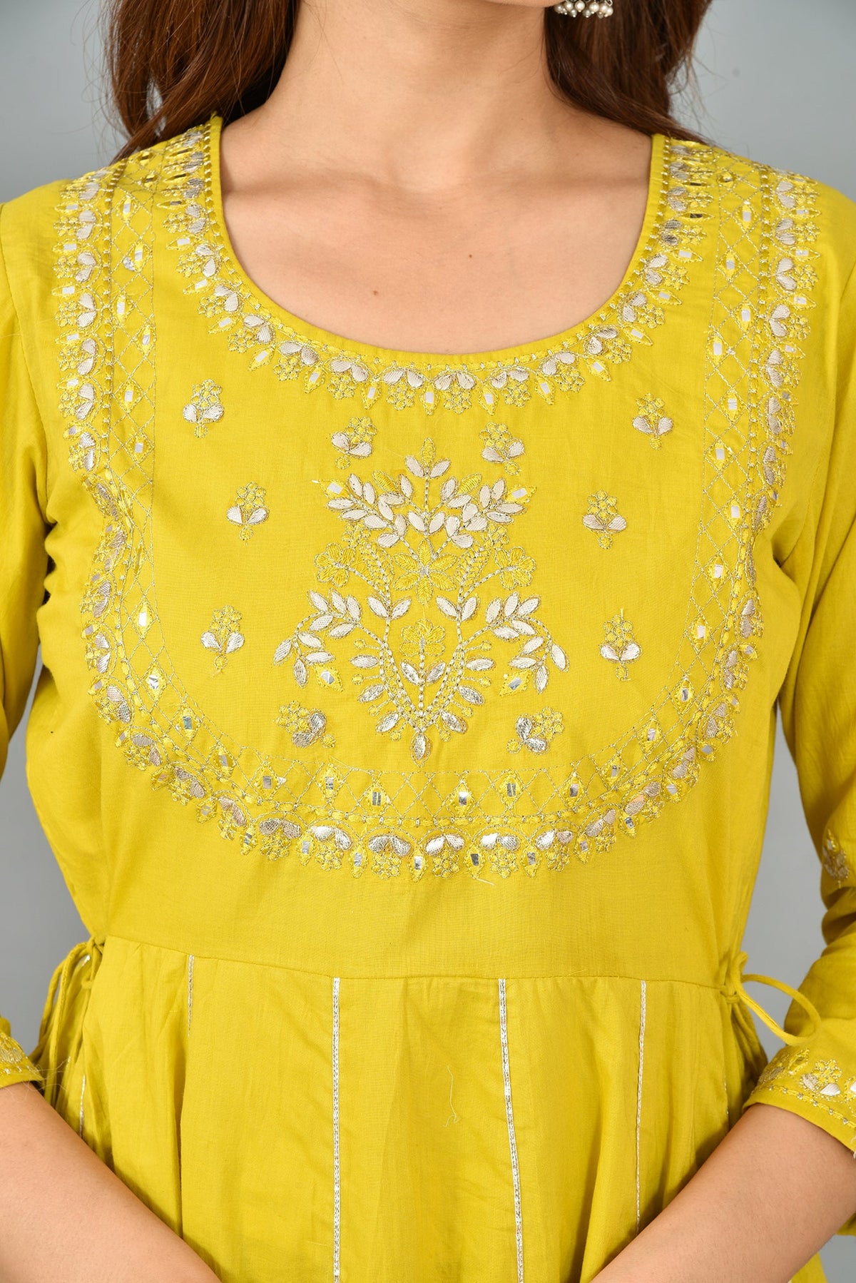 Kaajh Women's Yellow Zari Embroidery Anarkali Kurta | Grocsy