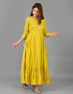 Kaajh Women's Yellow Zari Embroidery Anarkali Kurta | Grocsy
