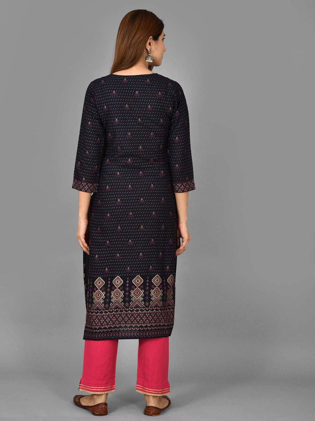 Kaajh Women's Blue Printed Rayon Stitched Kurta Pant Set | Grocsy