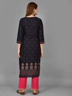 Kaajh Women's Blue Printed Rayon Stitched Kurta Pant Set | Grocsy