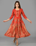Kaajh Women's Red Gold Print Rayon Kurta | Grocsy