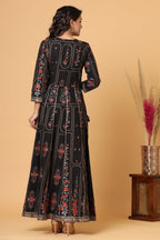 Kaajh Women's Black Embellishment Printed Anarkali Kurta | Grocsy