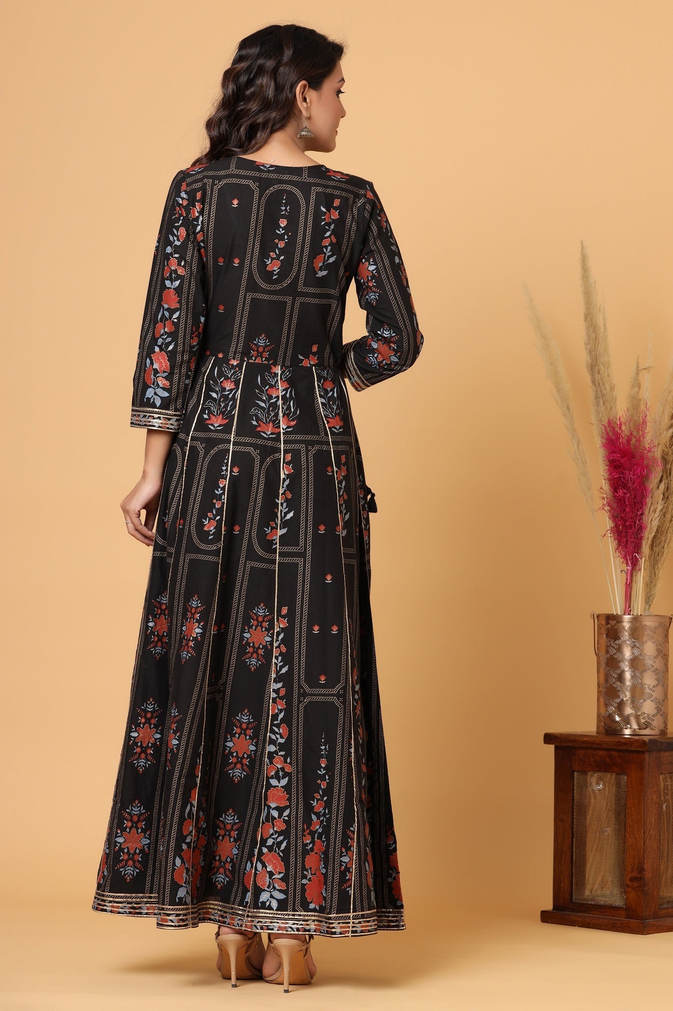 Kaajh Women's Black Embellishment Printed Anarkali Kurta | Grocsy