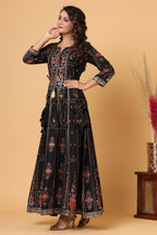 Kaajh Women's Black Embellishment Printed Anarkali Kurta | Grocsy